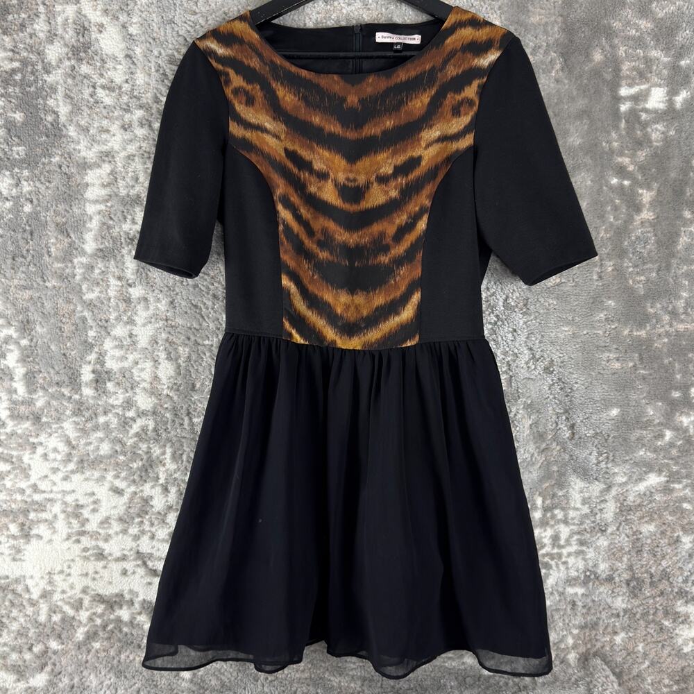 Bershka Collection Girls Size L Mini Fit‎ Flared Dress Black Short Sleeve Zip